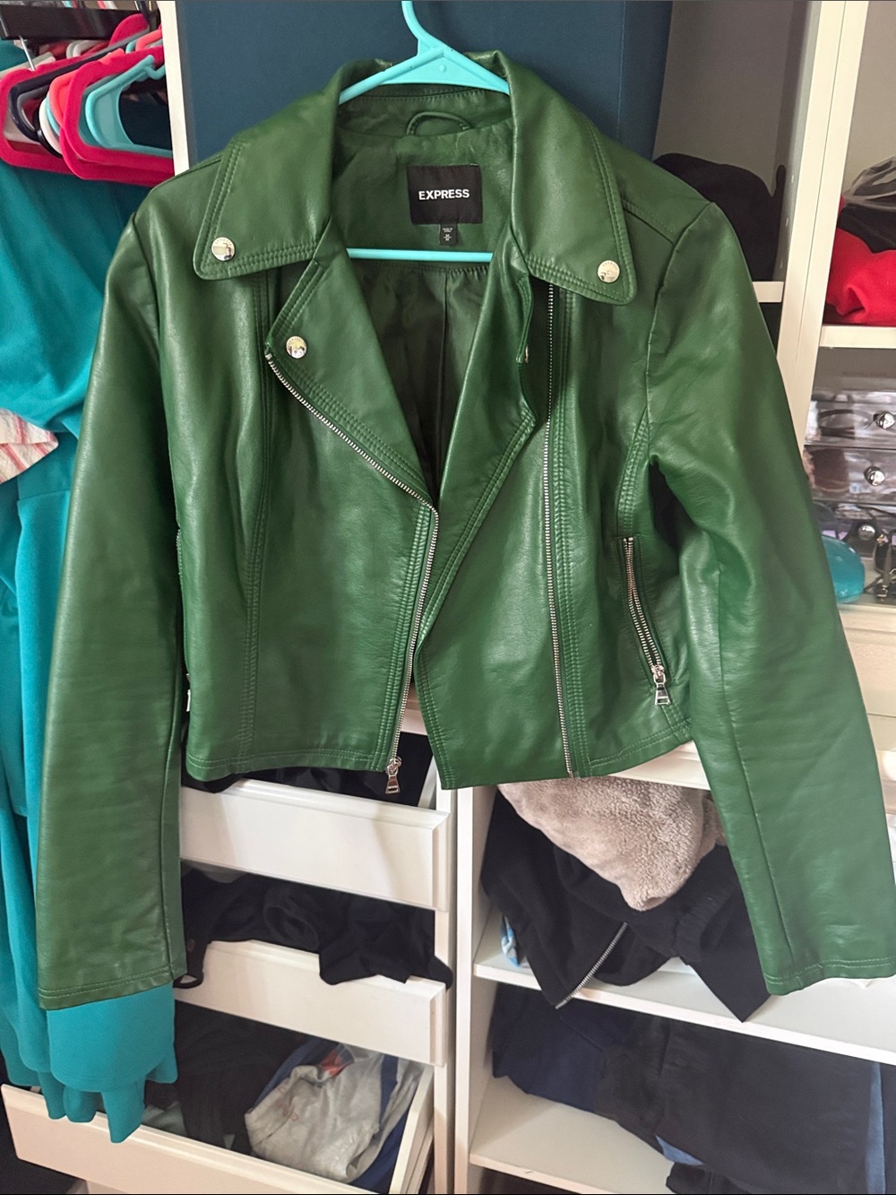Express green faux leather moto jacket size medium